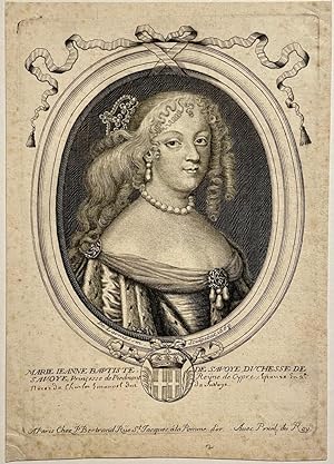 [Antique portrait print, engraving, 1668] Portrait of Maria Johanna Baptiste (Duchess of Savoy, h...