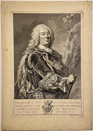 [Antique portrait print, engraving, 1755] Portrait of William VIII (Portret van Willem VIII, land...