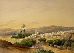 Antique drawing watercolour I Landscape with a Syrian village (Dorp in Syrië), 1880, 1 p.