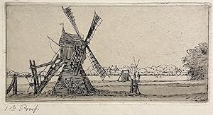 [Antique print, etching] Landscape with a mill (Molen in landschap), published 1853, 1 p.