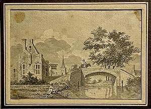 [Antique drawing, watercolour] View on a bridge beside a village (Gezicht op een brug bij een dor...