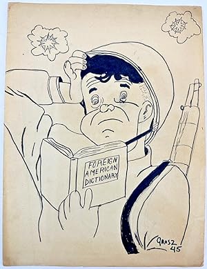 ORIGINAL SIGNED PENCIL AND INK CARTOON OF A SOLDIER