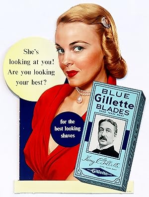 1940s Gillette Advertisement Point of Sale Cardboard - Blue Gillette Blades