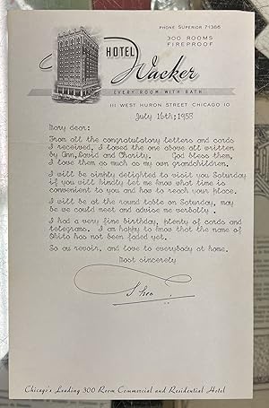 Theo "Okito" Bamberg - Hotel Wacker Letter, July, 16, 1958