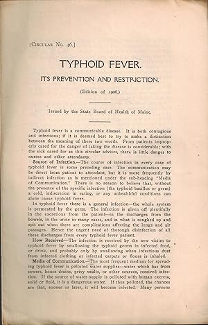 Typhoid Fever - Its Prevention and Restriction, Circular No. 46
