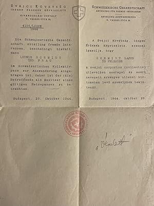Protective Letter Issued by the Swiss Embassy in Budapest, which Operated under the Direction of ...
