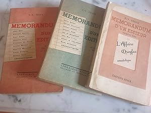 MEMORANDUM d' un EDITEUR .Complet en trois volumes brochés . 1-2-3 ème séries