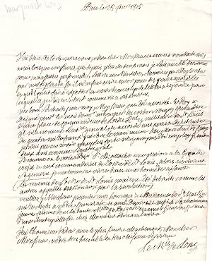Lettre manuscrite du Marquis de LONS à Monsieur de SAINT MARTIN. 