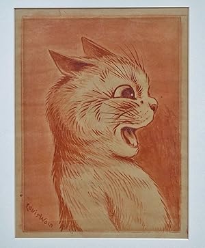 LOUIS WAIN ~ ORIGINAL STUNNING WATERCOLOR PAINTING OF A CAT, Exhibited in 1972