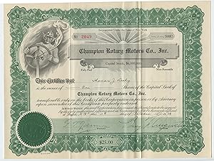 Champion Rotary Motors stock certificate