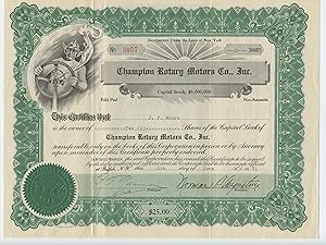 Champion Rotary Motors stock certificate