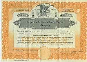 Augustine Automatic Rotary Engine stock certificate