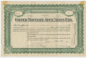 Copper Mountain Apex Mines stock certificate