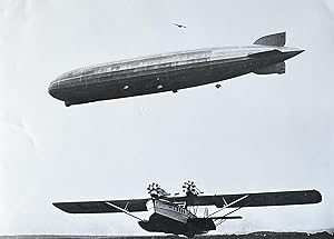 1970s Glossy Black and White Photo of a Lufthansa Dornier Superwal with a Zeppelin