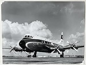 1960s Glossy Black and White Photo of a Lufthansa Vickers V-814 Vicount Jetliner