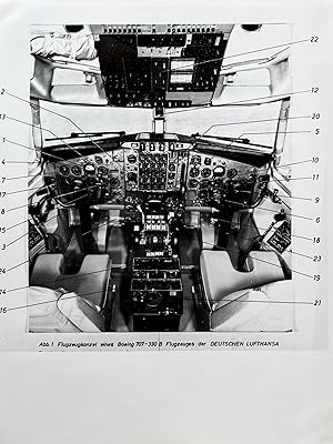 1960s Glossy Black and White Photo of a Lufthansa Airlines Boeing 707 Cockpit andÊ Instrumentation