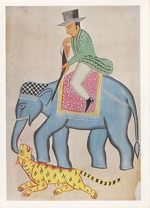 Elephant Tiger Shot By Rifle Painting African Hunting Postcard
