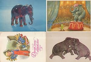 Polish Circus Fighting Arlington Court 4x Elephant Postcard s