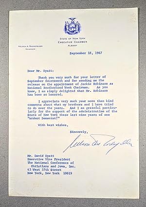 GOVERNOR NELSON ROCKEFELLER SIGNED LETTER with JACKIE ROBINSON Association 1967