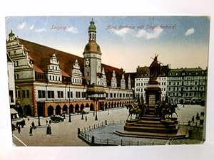 Leipzig. Altes Rathaus mit Siegesdenkmal. Alte Ansichtskarte / Lithographie farbig, gel. 1917. Pa...