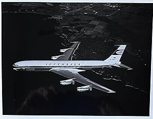 1970s Glossy Black and White Photo of a Lufthansa Boeing 737 "City Jet" In Flight