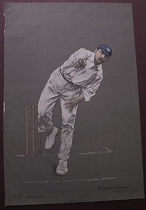 An original coloured lithographic portrait of the England bowler John Thomas Hearne by Chevallier...