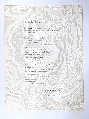 ADRIENNE RICH BROADSIDE "POETRY" 1/100 SIGNED Printed by ROBIN HEYECK 1985