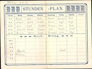 Stundenplan Felix Kühnel, Karlsruhe, Schulartikel, Cigarren- und Papierhandlung um 1920