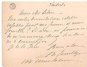 Carton Autographe Signé avec Cachet de la collection du château Montfleury, de Richard Anderson, ...