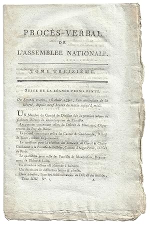 PROCÈS-VERBAL de l'ASSEMBLÉE NATIONALE - tome 13 - séances du 18/08/1792 au 27/08/1792