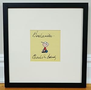 CHARLES SCHULZ SIGNED FRAMED PRINT OF CHARLIE BROWN; W. LOA/COA