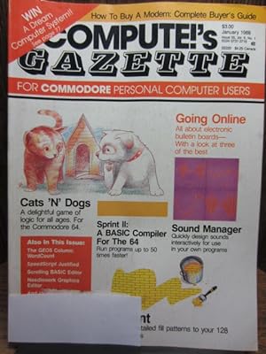 COMPUTE'S GAZETTE MAGAZINE FOR COMMODORE COMPUTERS (Jan 1988) - Disk Included!