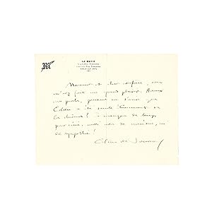 Charmante lettre de Colette, alors directrice littéraire du journal Le Matin