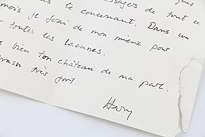 Lettre autographe signée Harry adressé à son amie Claude Arthaud lui déclamant tout son désespoir...