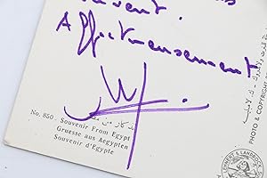Carte postale autographe signée adressée à André-Philippe Hersin expédiée depuis Le Caire : "Voil...
