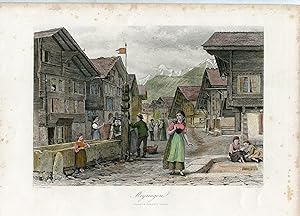 Suiza. Meyringen grabado antiguo por C.W. Sharpe de una obra de G.G. Kilburne