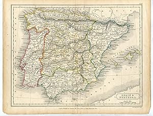 Map Spain & Portugal dibujó Sydney Hall y publicado por Longman, Rees, Orme, Brown en 1828