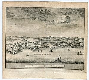Portugal. Cascais y Bellem. Grabado por Van der Aa (Alvarez de Colmenar) en 1715