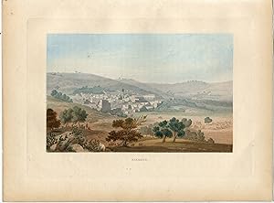 Jerusalén. Nazareth grabado coloreado a mano.