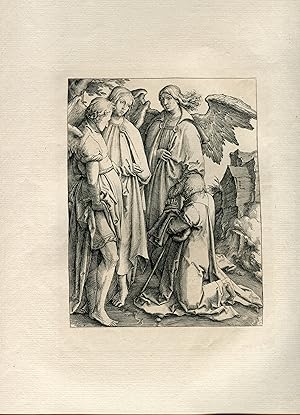 Amand Durand heliograbado Abraham y los tres angeles copia de Van Leyden