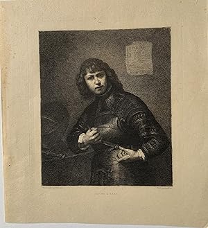 Homme d'arme grabado por Ferd. Leenhoff copia de Rembrandt