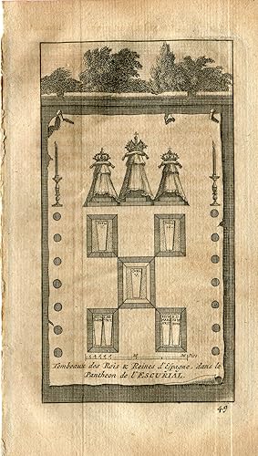Madrid. El Escorial. Tumbas de los Reyes y Reinas de España. Grabado por Vander Aa. 1715