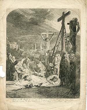 Descendimiento de la Cruz grabado en 1730 por Bernard Picart (1673-1733) copia de Rembrandt