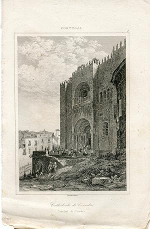 Portugal. Catedral de Coimbra. Grabado por Lemaitre en 1845