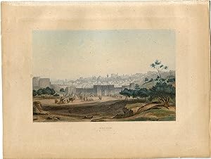 Jerusalén. Precioso grabado coloreado desde en Noreste, 1861.