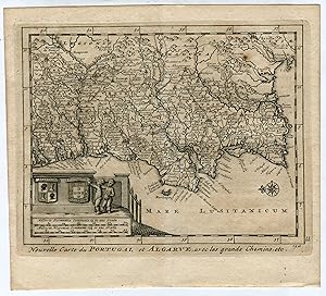 Portugal. Nouvelle carte du Portugal et Algarve avec les grands Chemins , etc. 1715.Grabado por P...