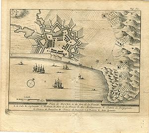 Gerona. Plano de Roses & du fort de la Trinité. Grabado por Pieter van der Aa en 1707. Alvarez de...