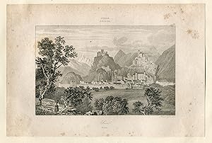 Suiza. Vista de Sión, canton de Valais grabado por Rouargue en el siglo XIX