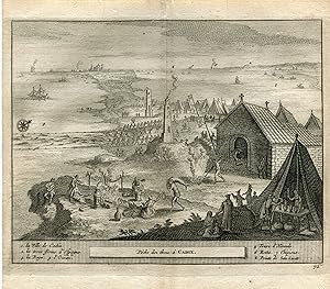 Cadiz. Pesca de atunes en Cadiz. Grabado por Vander Aa. 1715