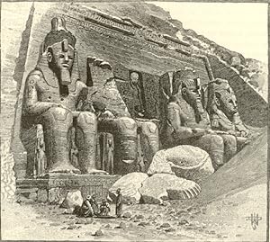 The temple of Abu-Simbel in Nubia,Antique Historical Print